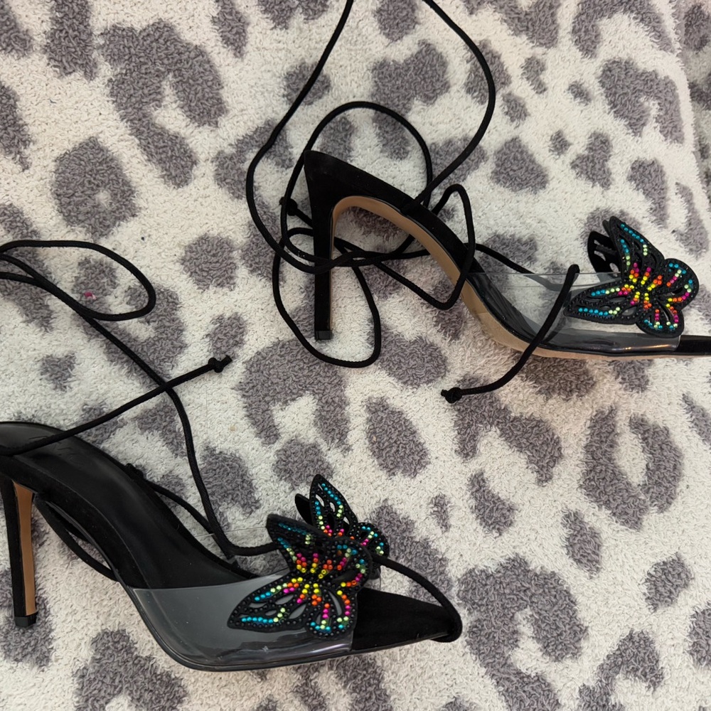 INC International Concepts Black Heels with Butterfly Embellishments